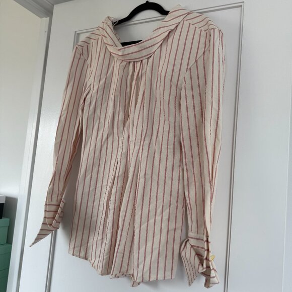 Jacquemus Les Santons De Provence Mini Shirt Dress Striped Linen Pleated Red 42 - Picture 7 of 8